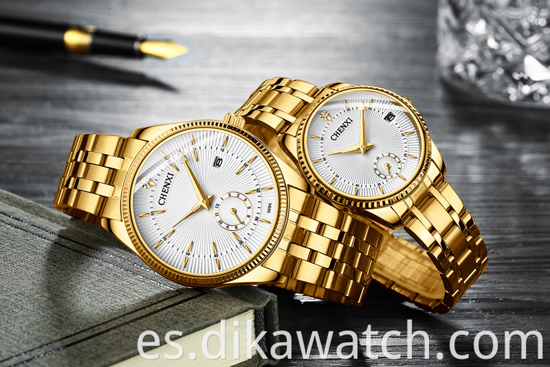 Hot 069 CHENXI All Gold Couple Watch Reloj de cuarzo con calendario simple y hermoso a la moda